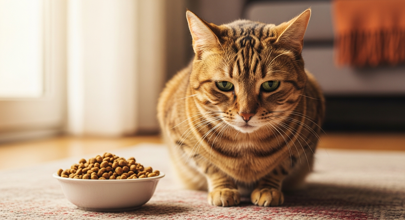 Katze frisst nicht - Katze vor vollem Futternapf die nicht fressen will